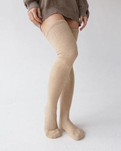 Теплые чулки из монгольской шерсти бежевые