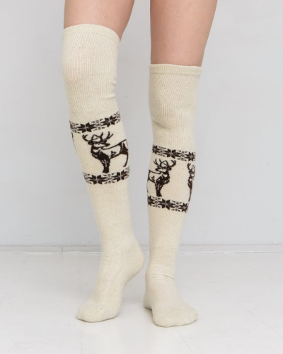 Теплые чулки из 100% шерсти с рисунком бежевые