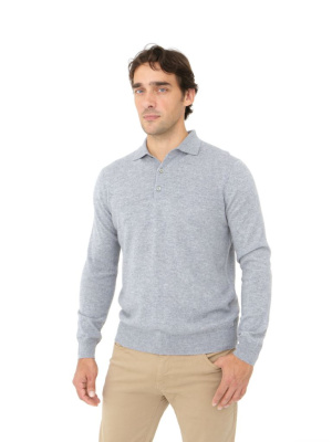 Джемпер-поло из кашемира мужской KM010140-E серо-голубой