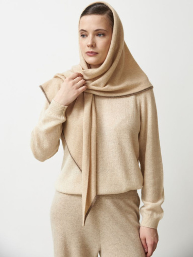 Шарф из кашемира 09087 бежевый/капучино