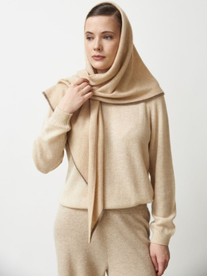 Шарф из кашемира 09087 бежевый/капучино