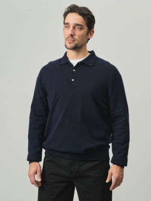 Джемпер-поло из кашемира мужской KM010140-E темно-синий