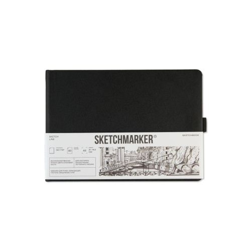 Блокнот для зарисовок Sketchmarker 21*14,8 см 80 л 140 г, твердая обложка черно-белая пейзаж