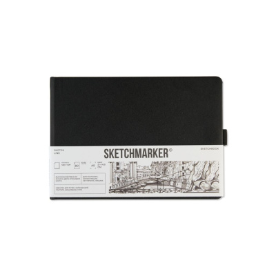 Блокнот для зарисовок Sketchmarker 21*14,8 см 80 л 140 г, твердая обложка черно-белая пейзаж