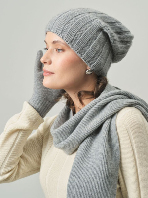 Шапка из кашемира KW101478-F серо-голубая