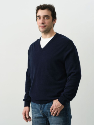 Джемпер из кашемира мужской KM070419-E темно-синий