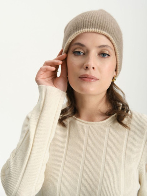 Шапка кашемировая двухсторонняя бежевая-капучино