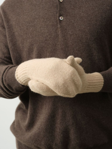 Варежки из шерсти верблюжонка мужские 21ml бежевые