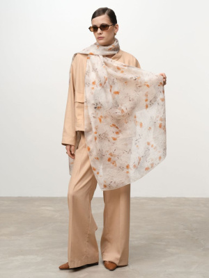 Палантин из тенселя 12025 серо-бежевый