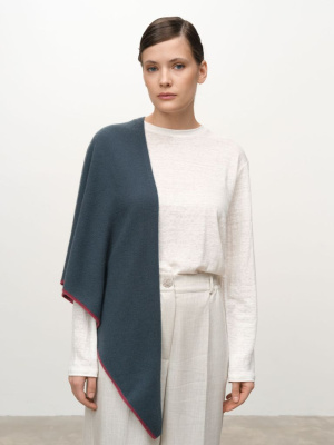 Косынка из кашемира 09087 бирюзово-зеленая/красная