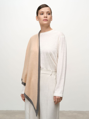 Косынка из кашемира 09103 бежевая-асфальт