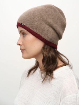 Шапка из кашемира 04186 капучино-бордовый