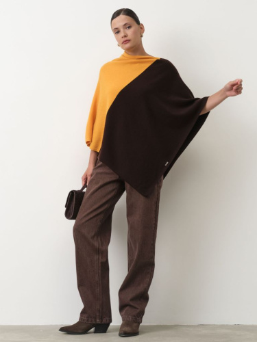 Пончо из кашемира 14070 шоколадно-золотое