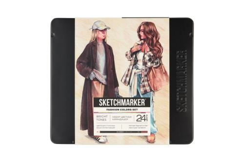 Набор карандашей цветные Sketchmarker "Мода", 24 цвета, жестяной пенал