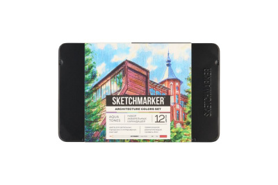 Набор карандашей акварельные Sketchmarker "Архитектура", 12 цветов, жестяной пенал