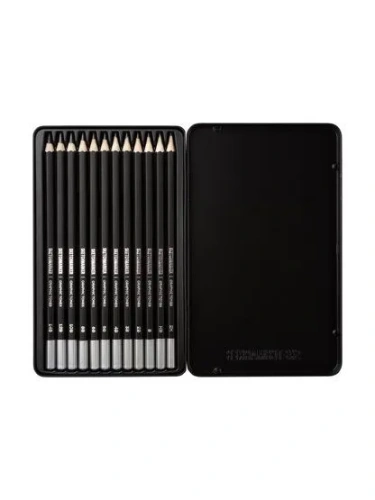 Набор чернографитовых карандашей Sketchmarker, 12 штук (2Н-14B), в металлическом пенале