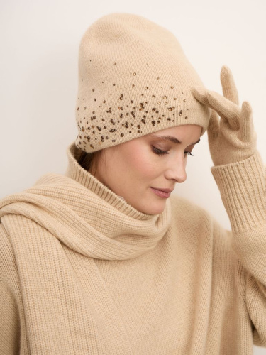 Шапка из кашемира 15-14-019-ZC бежевая