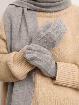 Варежки из кашемира 30128 серо-голубые