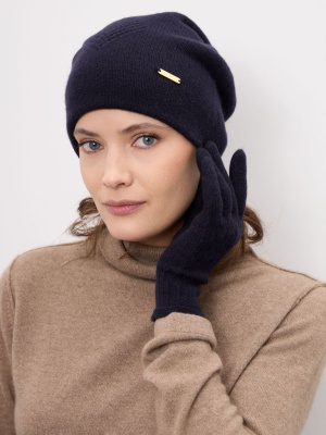 Шапка кашемировая двойная с узором UL синяя