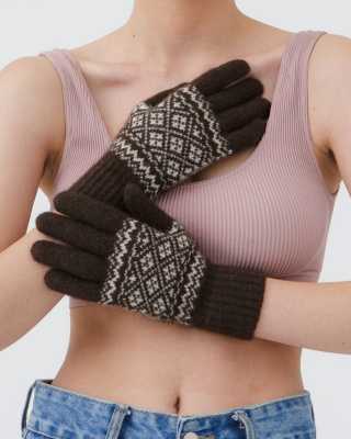 Перчатки из пуха яка 31123 темно-коричневые