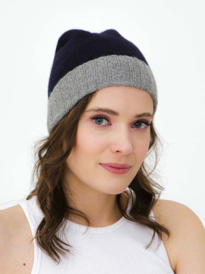 Шапка кашемировая 19309 темно-синий/серый