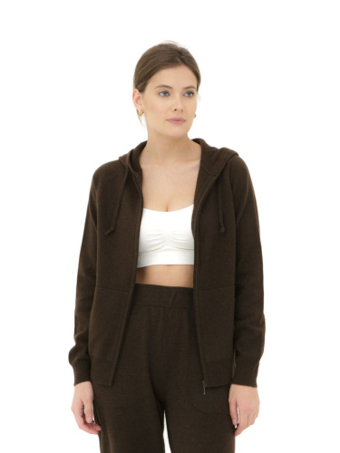 Джемпер из пуха яка с капюшоном 4204 темно-коричневый