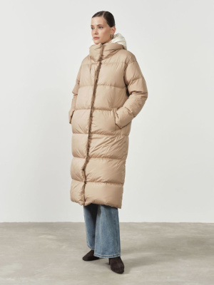 Пальто пуховик 32005 бежевый
