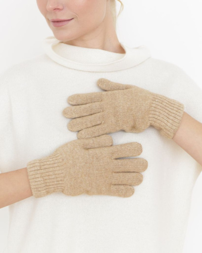 Теплые перчатки из монгольской шерсти бежевые