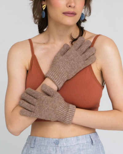 Теплые перчатки из монгольской шерсти коричневые