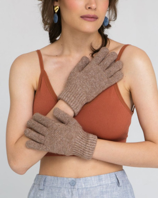 Теплые перчатки из монгольской шерсти коричневые