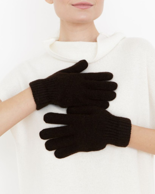 Теплые перчатки из монгольской шерсти темно-коричневые