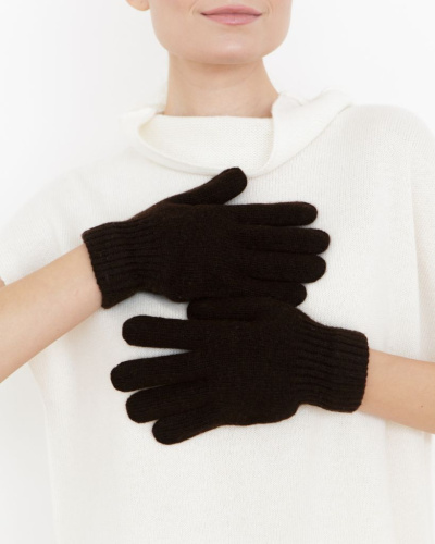 Теплые перчатки из монгольской шерсти темно-коричневые