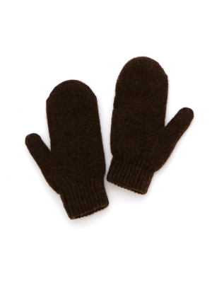 Детские варежки из монгольской шерсти темно-коричневые