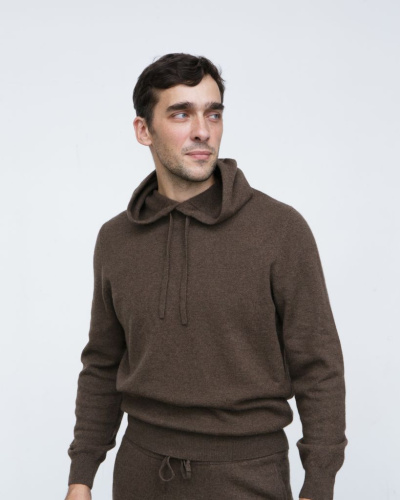 Джемпер с капюшоном из пуха яка 01252 коричневый