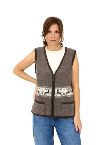 Жилет из 100% шерсти на замке 12W07001 c рисунком коричневый