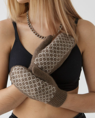 Варежки из пуха яка 30116 коричневые