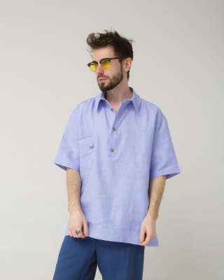 Рубашка льняная поло лаванда 26012