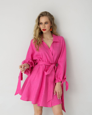 Платье льняное фуксия 26004