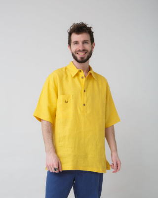 Рубашка льняная поло желтая 26012