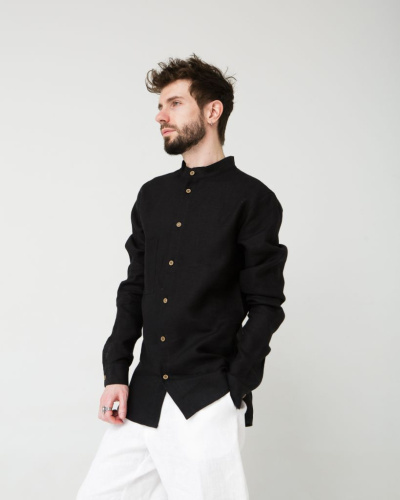 Рубашка льняная черная 26009