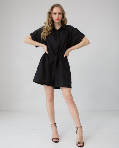 Комбинезон льняной черный 26001