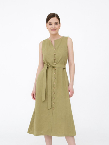 Платье из льна КЛ-7415-ИЛ23 светлый хаки
