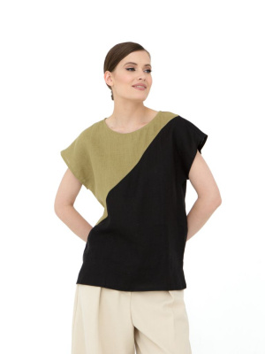 Блузка женская КЛ-7680-ИЛ23 оливково-чёрный
