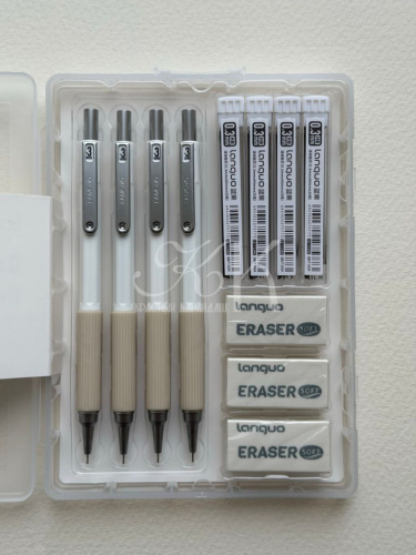 Набор 11 предметов Languo, (карандаши мех.0,3 мм, грифели, ластики)