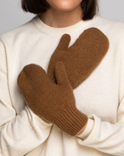 Теплые варежки из монгольской шерсти рыжие