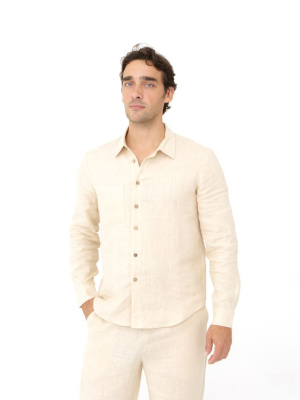Рубашка льняная мужская 606 молочная