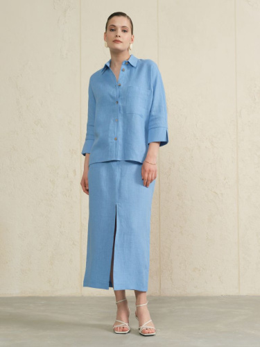 Рубашка льняная 757 морская волна