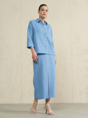 Юбка льняная 757 морская волна