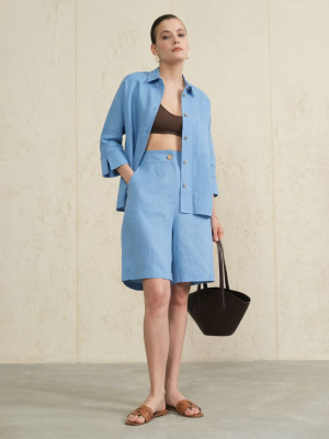 Шорты льняные 757 морская волна