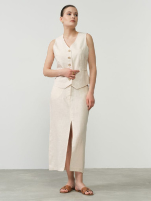 Жилет льняной 630 бежевый